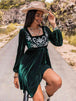 Embroidered Square Neck Long Sleeve Dress -BazaarBey - www.shopbazaarbey.com
