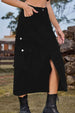 Slit Front Midi Denim Skirt with Pockets Trendsi