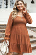 Plus Size Smocked Square Neck Tiered Dress -BazaarBey - www.shopbazaarbey.com