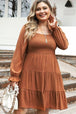 Plus Size Smocked Square Neck Tiered Dress -BazaarBey - www.shopbazaarbey.com