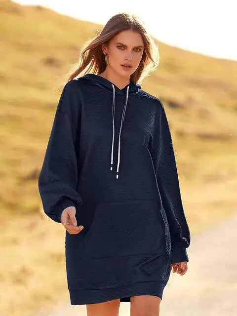 Textured Drawstring Tunic Hoodie Bazaarbey