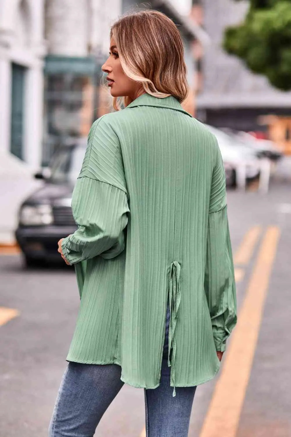Slit Dropped Shoulder Longline Shirt Bazaarbey