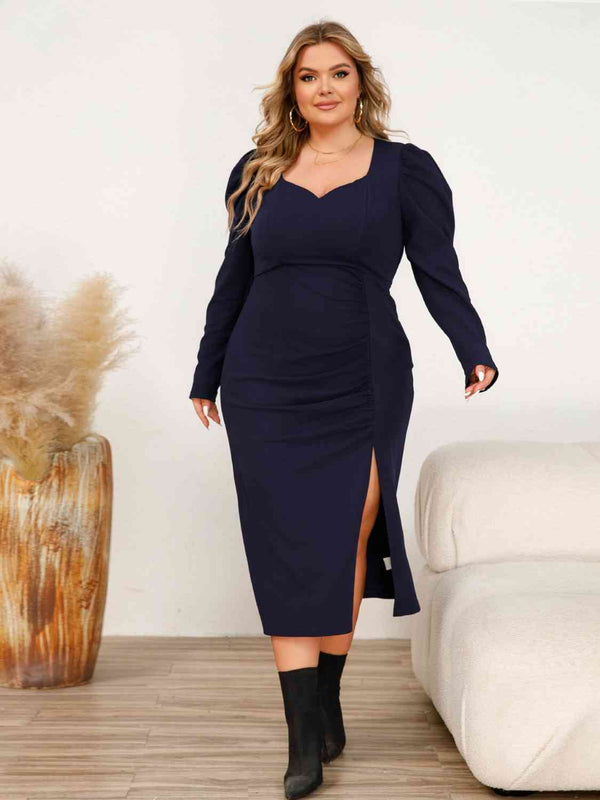 Plus Size Sweetheart Neck Split Midi Dress -BazaarBey - www.shopbazaarbey.com