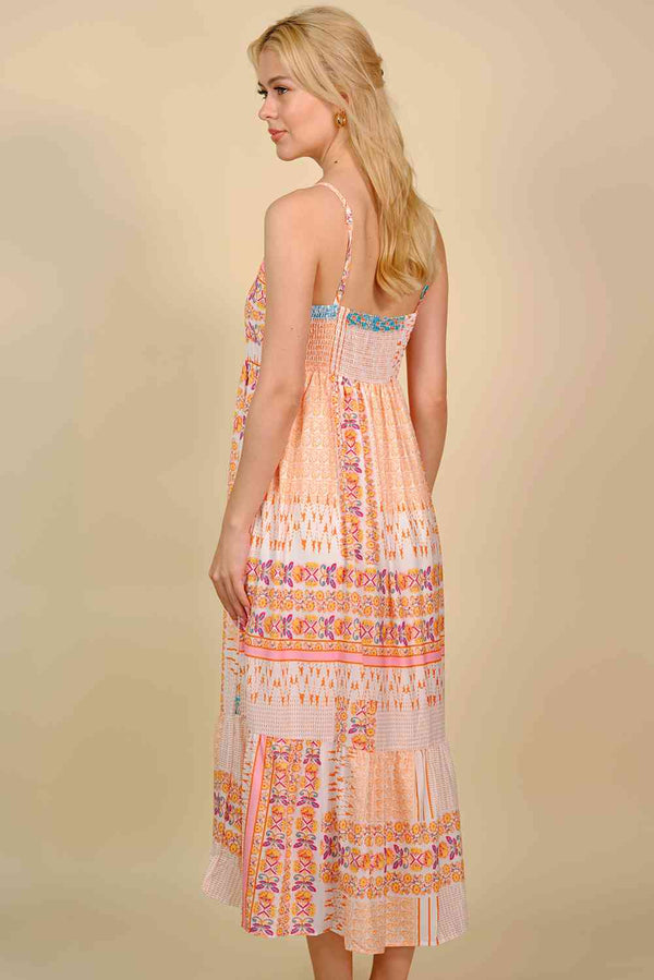 Printed Spaghetti Strap Smocked Midi Dress -BazaarBey - www.shopbazaarbey.com