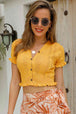 BazaarBey Buttoned Frill Hem Cropped Knit Top 