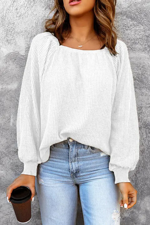 Square Neck Waffle-Knit Top Trendsi