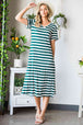 Striped V-Neck Short Sleeve Side Slit Dress -BazaarBey - www.shopbazaarbey.com