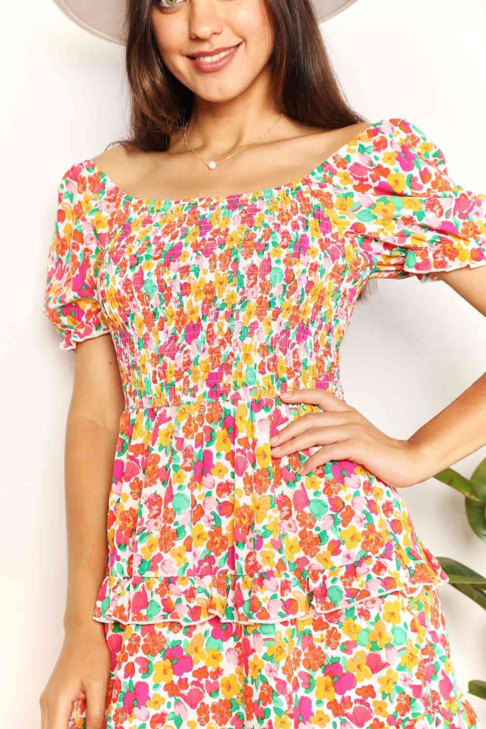  Smocked Sweetheart Neck Flounce Sleeve Mini Dress -BazaarBey - www.shopbazaarbey.com