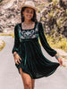 Embroidered Square Neck Long Sleeve Dress -BazaarBey - www.shopbazaarbey.com