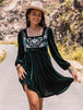 Embroidered Square Neck Long Sleeve Dress -BazaarBey - www.shopbazaarbey.com
