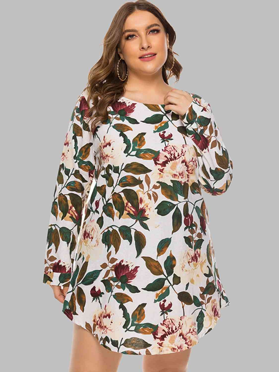 Full Size Floral Long Sleeve Mini Dress -BazaarBey - www.shopbazaarbey.com