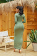 Round Neck Long Sleeve Maxi Wrap Dress -BazaarBey - www.shopbazaarbey.com