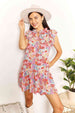  Floral Tie Neck Cap Sleeve Dress -BazaarBey - www.shopbazaarbey.com