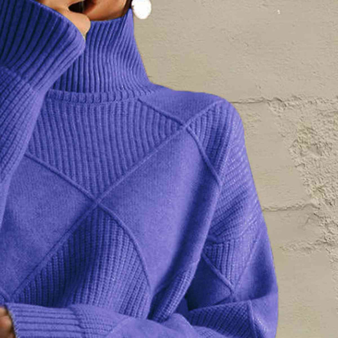 Geometric Turtleneck Long Sleeve Sweater Bazaarbey