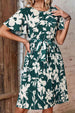 Floral Round Neck Tie Belt Pleated Dress -BazaarBey - www.shopbazaarbey.com