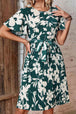 Floral Round Neck Tie Belt Pleated Dress -BazaarBey - www.shopbazaarbey.com