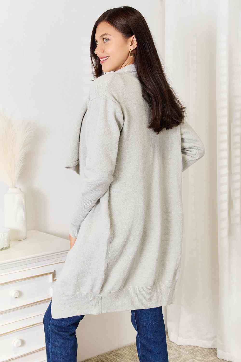  Open Front Duster Cardigan with Pockets Bazaarbey