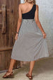 Striped One-Shoulder Slit Dress Bazaarbey