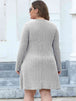 Plus Size Ribbed Buttoned V-Neck Long Sleeve Dress -BazaarBey - www.shopbazaarbey.com