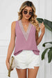 Contrast Trim Plunge Sleeveless Blouse Bazaarbey