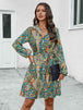 Printed Collared Neck Long Sleeve Dress -BazaarBey - www.shopbazaarbey.com