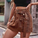 Belted Denim Shorts with Pockets Bazaarbey