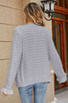 Openwork Flounce Sleeve Button-Up Fuzzy Cardigan Bazaarbey