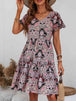 Printed V-Neck Tiered Dress -BazaarBey - www.shopbazaarbey.com