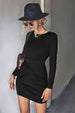 Twist Front Ruched Long Sleeve Mini Dress -BazaarBey - www.shopbazaarbey.com