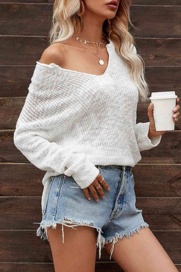 BazaarBey V-Neck Slit Knit Top 