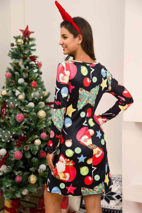 Full Size Christmas Long Sleeve Dress -BazaarBey - www.shopbazaarbey.com