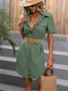Tie-Waist Button Front Short Sleeve Shirt Dress -BazaarBey - www.shopbazaarbey.com