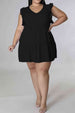 Plus Size V-Neck Frill Trim Mini Dress -BazaarBey - www.shopbazaarbey.com