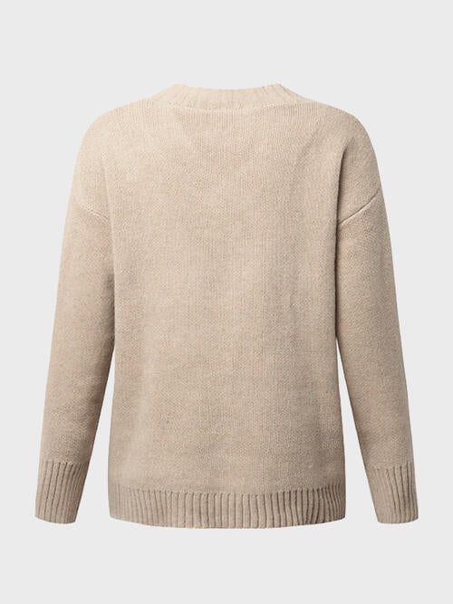 V-Neck Long Sleeve Knit Top Bazaarbey