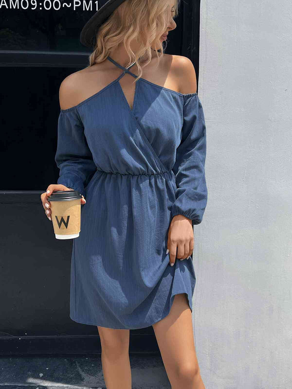 Cold-Shoulder  Mini Dress -BazaarBey - www.shopbazaarbey.com