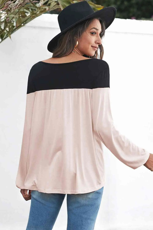 Contrast Balloon Sleeve Blouse Bazaarbey