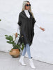 Fringe Trim Buttoned Hooded Poncho Bazaarbey