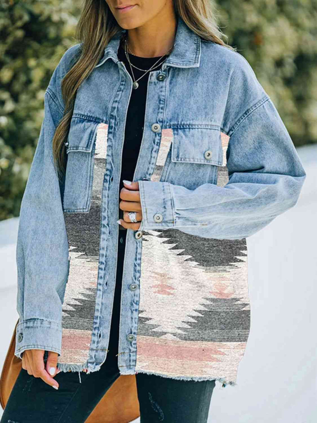 Collared Neck Dropped Shoulder Denim Jacket Bazaarbey