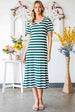 Striped V-Neck Short Sleeve Side Slit Dress -BazaarBey - www.shopbazaarbey.com