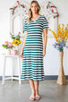 Striped V-Neck Short Sleeve Side Slit Dress -BazaarBey - www.shopbazaarbey.com