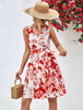 Floral V-Neck Tie Waist Sleeveless Dress -BazaarBey - www.shopbazaarbey.com