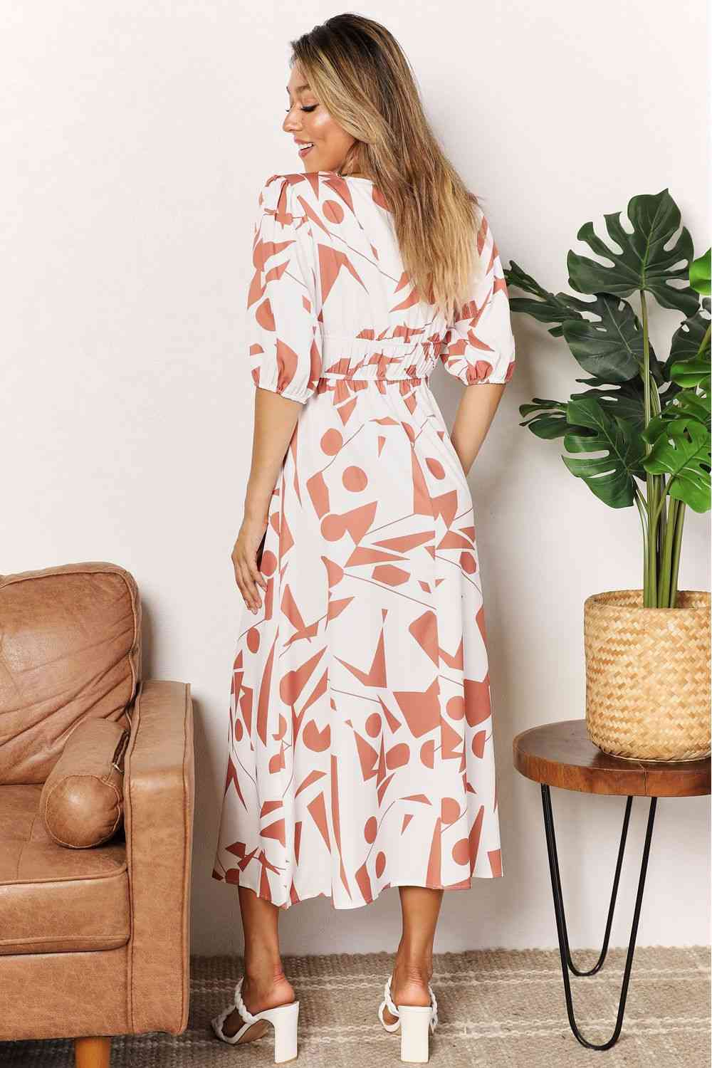  Printed  Balloon Sleeve Dress -BazaarBey - www.shopbazaarbey.com