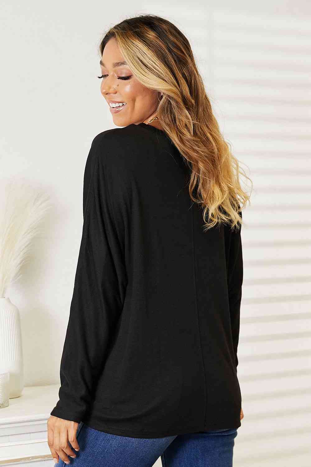  Seam Detail Round Neck Long Sleeve Top Trendsi