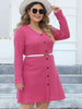 Plus Size Ribbed Buttoned V-Neck Long Sleeve Dress -BazaarBey - www.shopbazaarbey.com