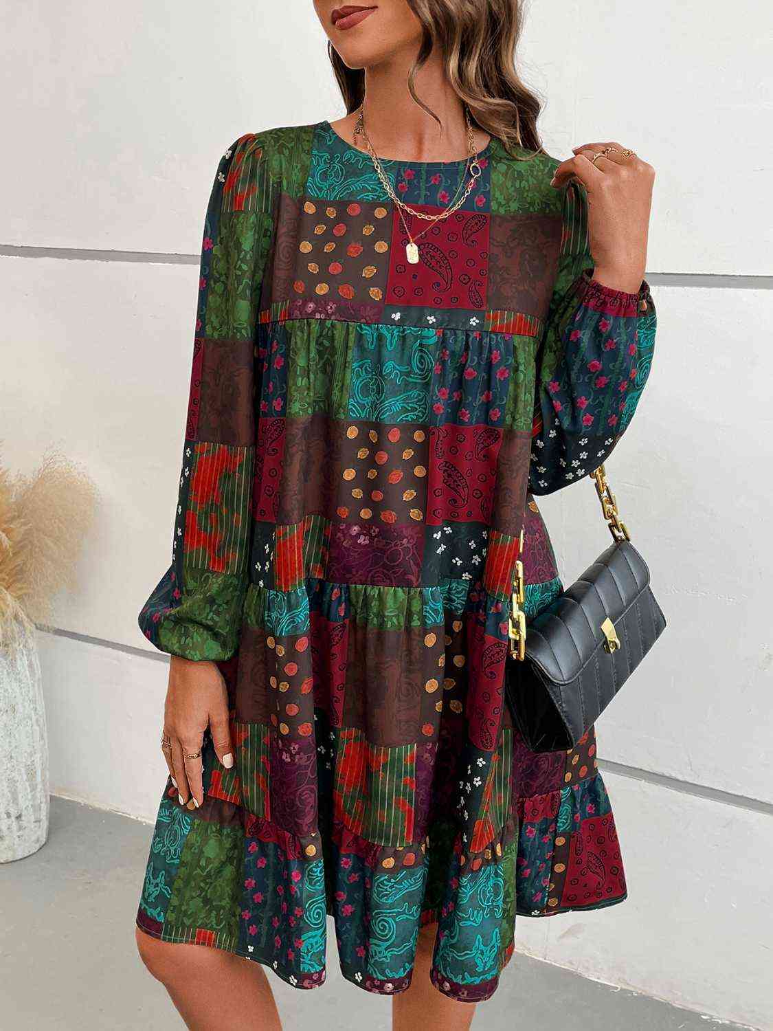  Round Neck Long Sleeve Dress -BazaarBey - www.shopbazaarbey.com