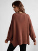 Exposed Seam Dropped Shoulder Slit Sweater Trendsi