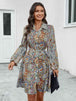 Printed Collared Neck Long Sleeve Dress -BazaarBey - www.shopbazaarbey.com