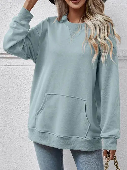 Round Neck Long Sleeve Sweatshirt Trendsi
