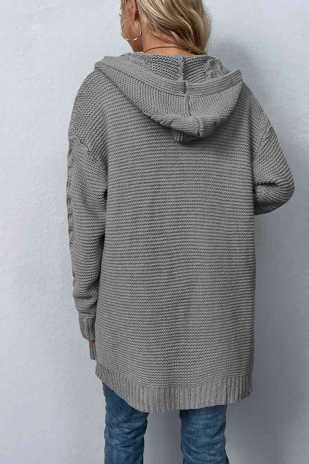 Cable-Knit Dropped Shoulder Hooded Cardigan Bazaarbey