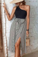 Striped One-Shoulder Slit Dress Bazaarbey